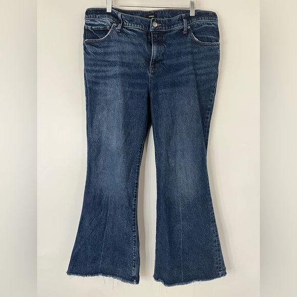 Express 16S 70s Flare Jeans Womens Large Short 0842 Flex Mid Rise Dark blue - Picture 2 of 13